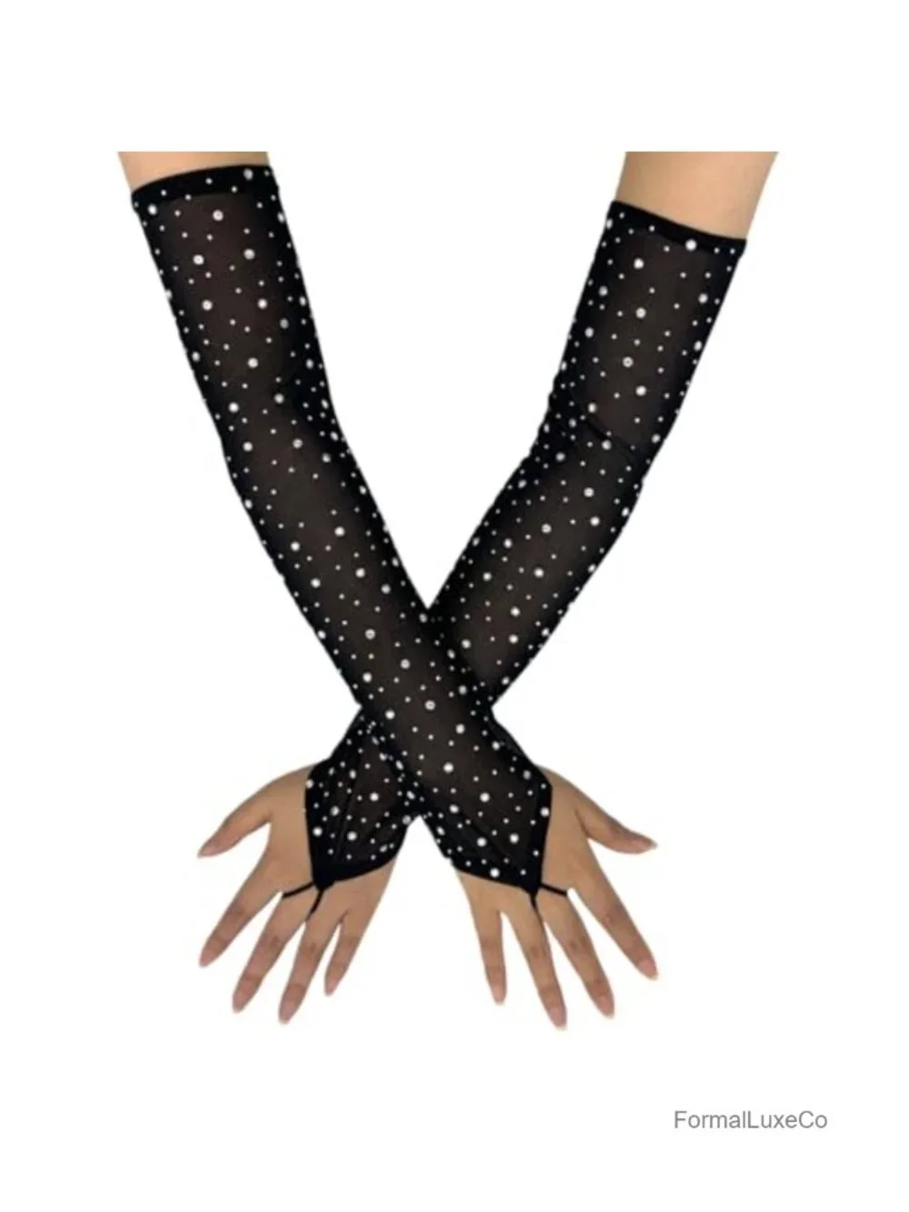 Women's Sheer Fingerless Mesh Tulle Lace Gloves Long for Bridal Wedding Party